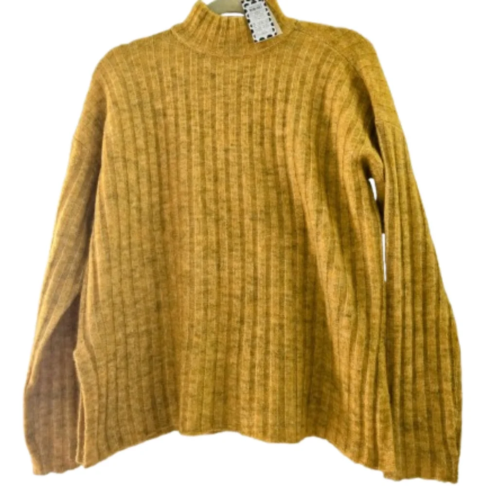 EVEREVE × PIECES Marled Yellow  Ribbed Knit Sweater Scandinavian Design S NWT